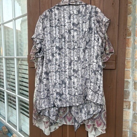 2 Vtg Sara Michelle Boho Print chiffon Jackets Over black poly Tank Top Sz 2xl - Picture 3 of 7